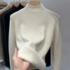 Women's Half High Neck Sweater Autumn and Winter Casual Knitted Versatile Sweater with Thick Velvet Insulation Solid Color Pullover