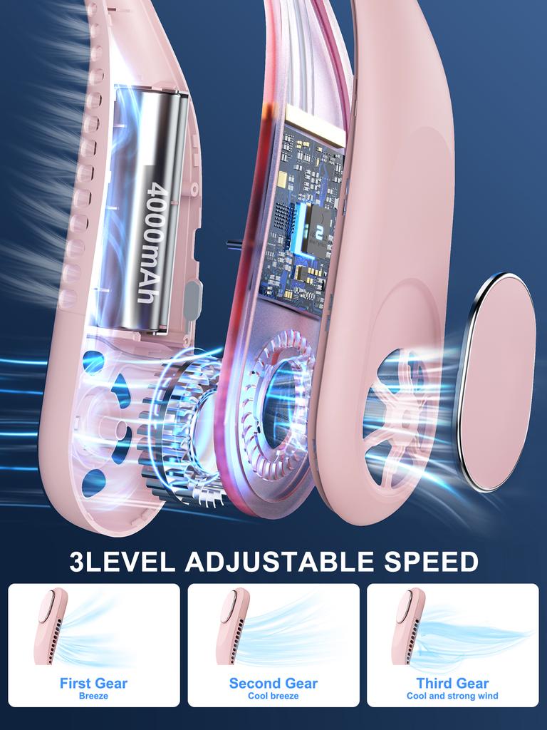 4000mAh Portable Neck Fan Blade-Free Neck-Worn USB Rechargeable Air Cooler 3-Speed Adjustment Suitable for Outdoor Sports Travel