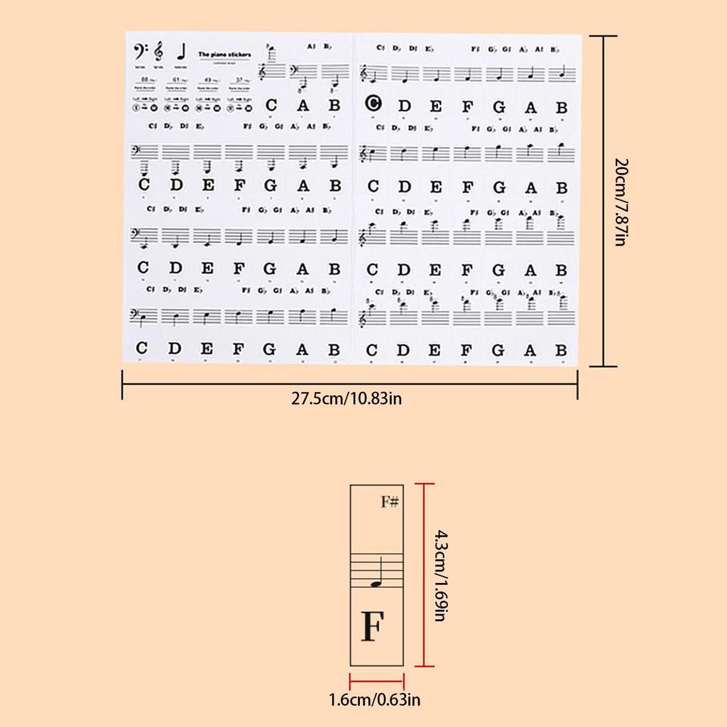 Clear Music Learning Stickers Reusable Training Tool with Staff Notation Suitable for 88 61 54 Keys Electronic Pianos