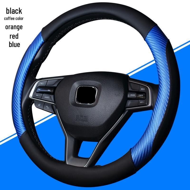 Universal Anti-Slip Carbon Fiber Steering Wheel Cover, Sweat-Absorbent, Leather, 4-Seasons Car Interior Protection