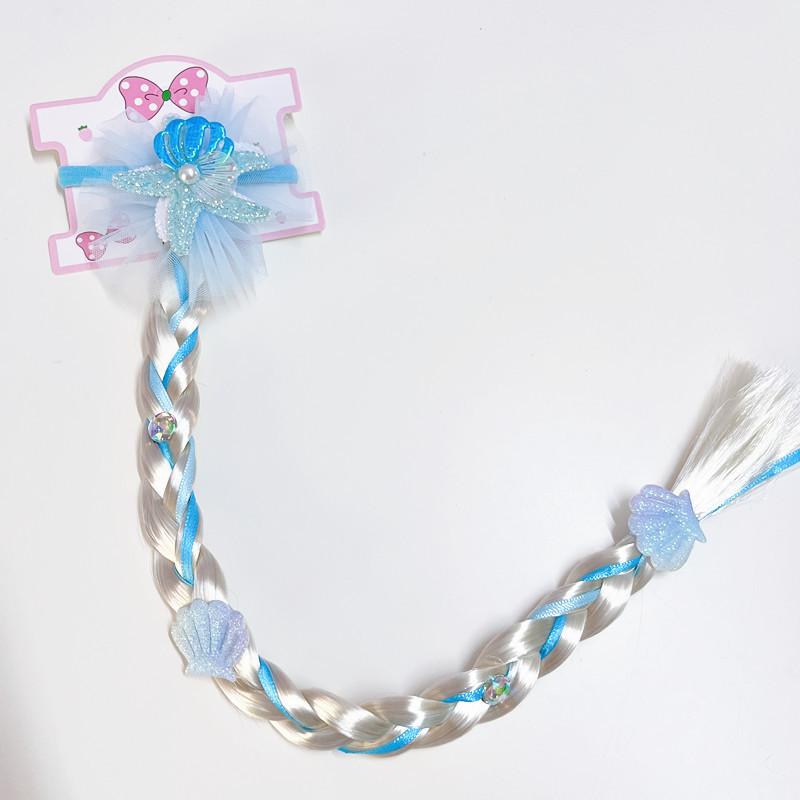 Детский милый парик-хвост с косичкой из сетки, украшенный морской звездой, жемчугом и бантом