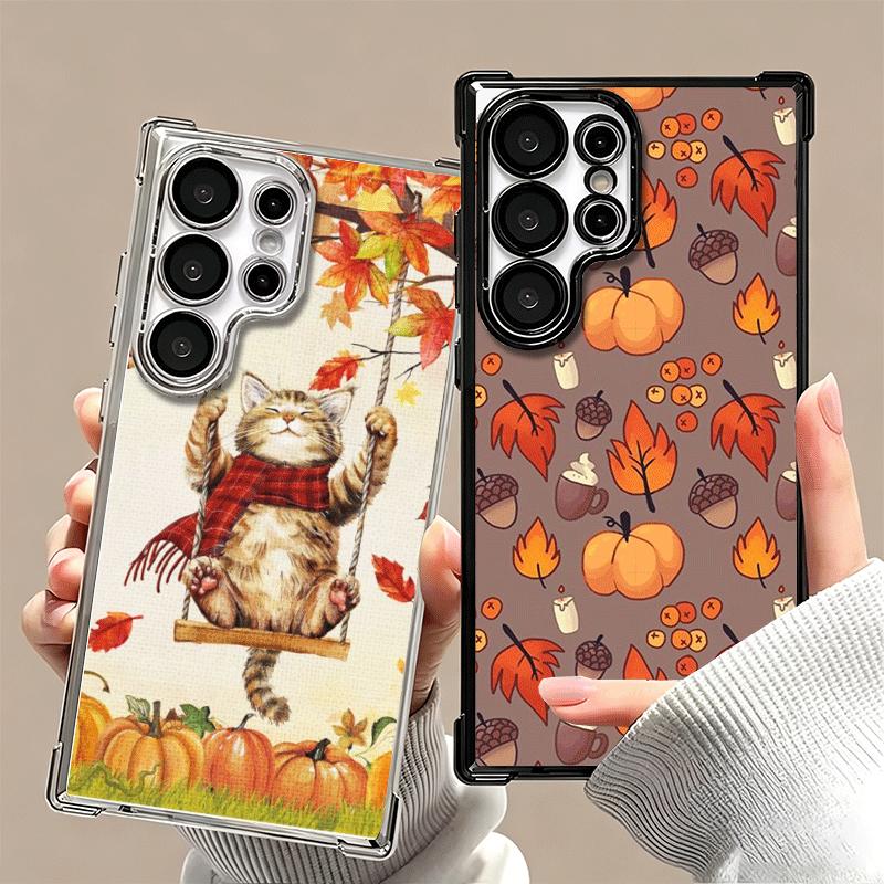 Чехол для телефона с покрытием 'Счастливая осень' с тыквами для Samsung Galaxy S24 S25 FE S26 Edge S23 Ultra S22 S21 Plus S20, противоударный, с подушкой безопасности