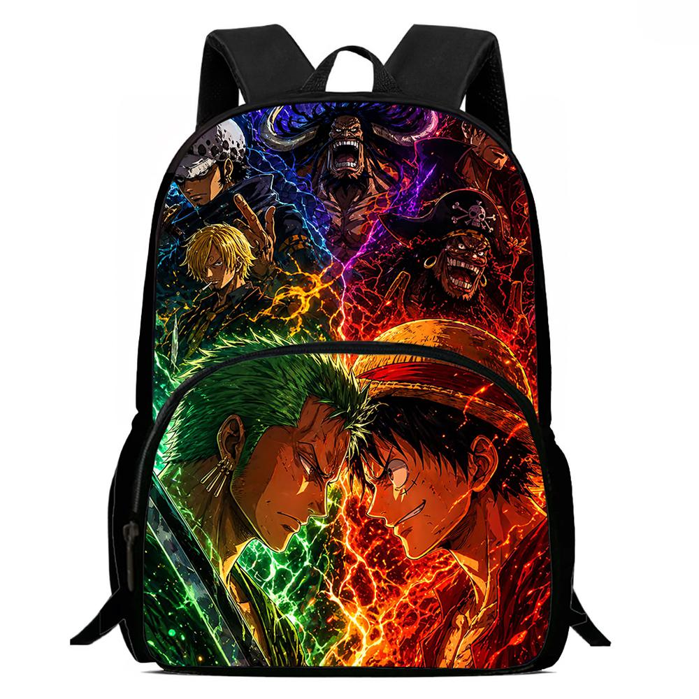 Школьный рюкзак One Piece 15 дюймов Мультяшный школьный рюкзак Передний карман Легкий Регулируемый ремень Для мальчиков и девочек Начальная школа