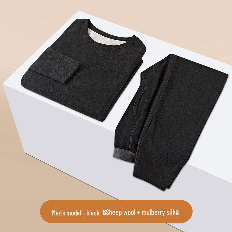 Комплект нижнего белья из термошерсти и шелка с круглым вырезом и бархатом на осень/зиму