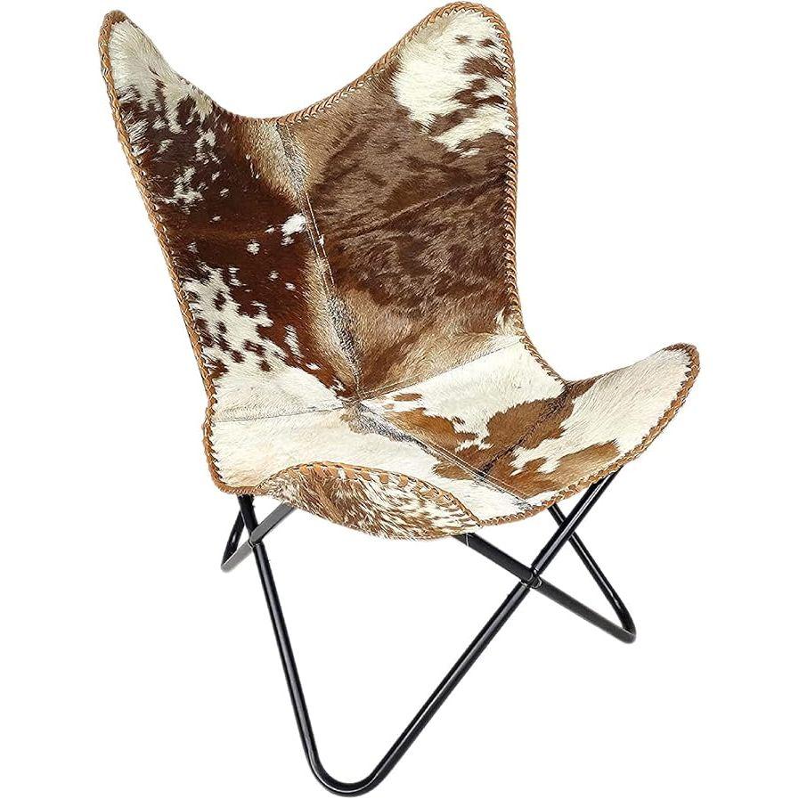 Кожаное кресло с принтом коровы/коровьей шкурой, кожаные кресла-бабочки для взрослых, кресло-шезлонг для отдыха со складной железной рамой, винтажное кресло Boho Alite