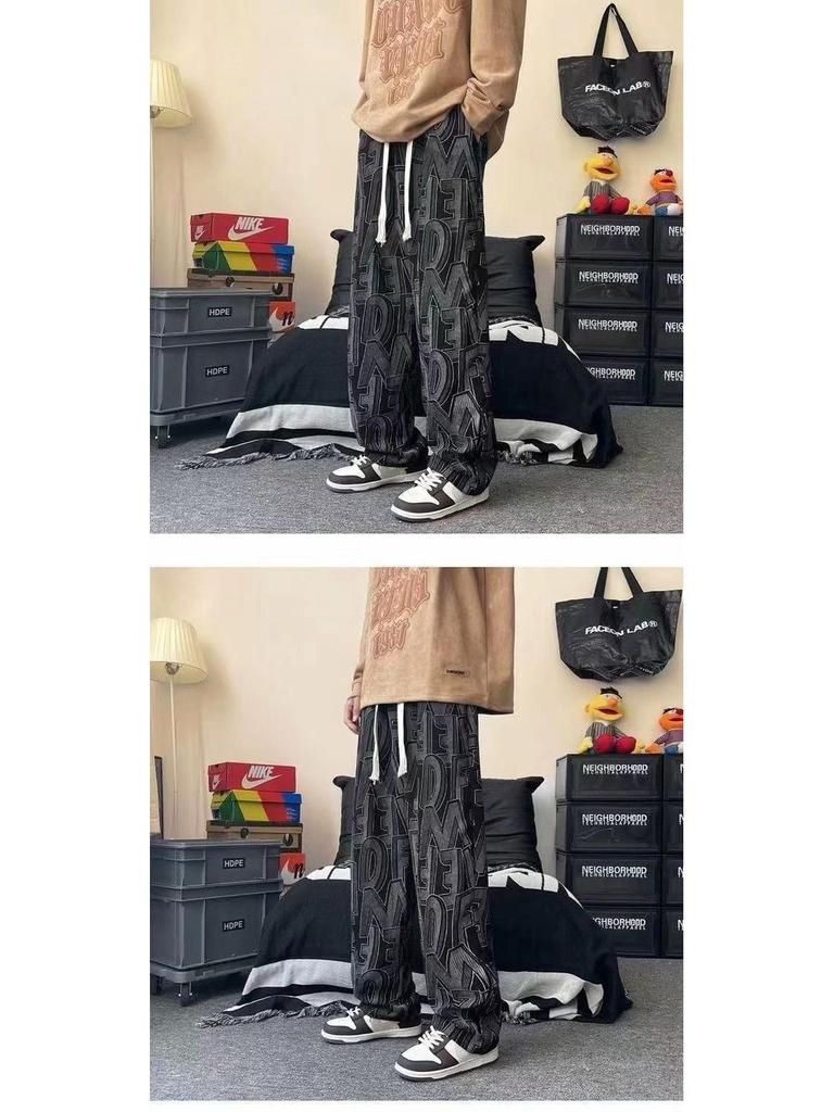 Мужские вельветовые брюки с принтом и широкими штанинами — модный повседневный стиль Гонконга