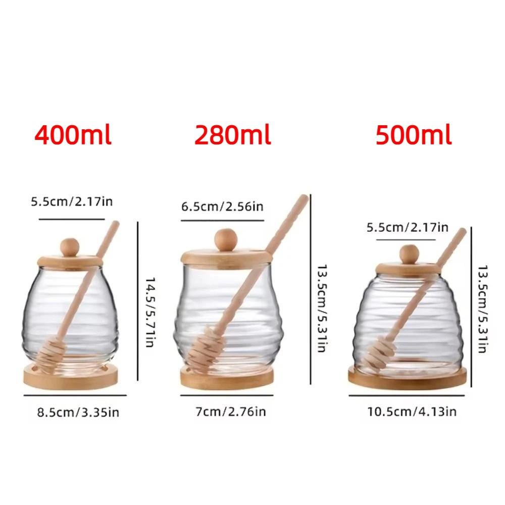 Прозрачная стеклянная банка в виде соты с ложкой и крышкой 280/400/500 мл Бутылка для меда Элегантная Легко моющаяся Контейнер для хранения меда