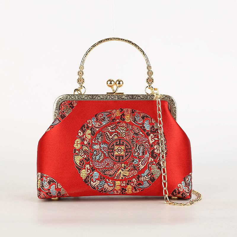 Fashion Silk Bag Tote Shoulder Crossbody Chain Women Handbag Embroidery Chinese Cheongsam Female   Bags Clutch Purse