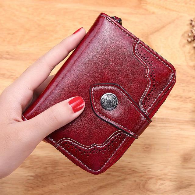Aliwood Women's Wallet Oil Wax Leather High Quality Hasp Zipper Purse Clutch Coin Card Holders Wallet