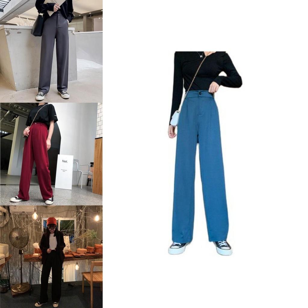 Stylish High-waist Suit Pants In Solid Colors For Casual Wide-leg Comfort