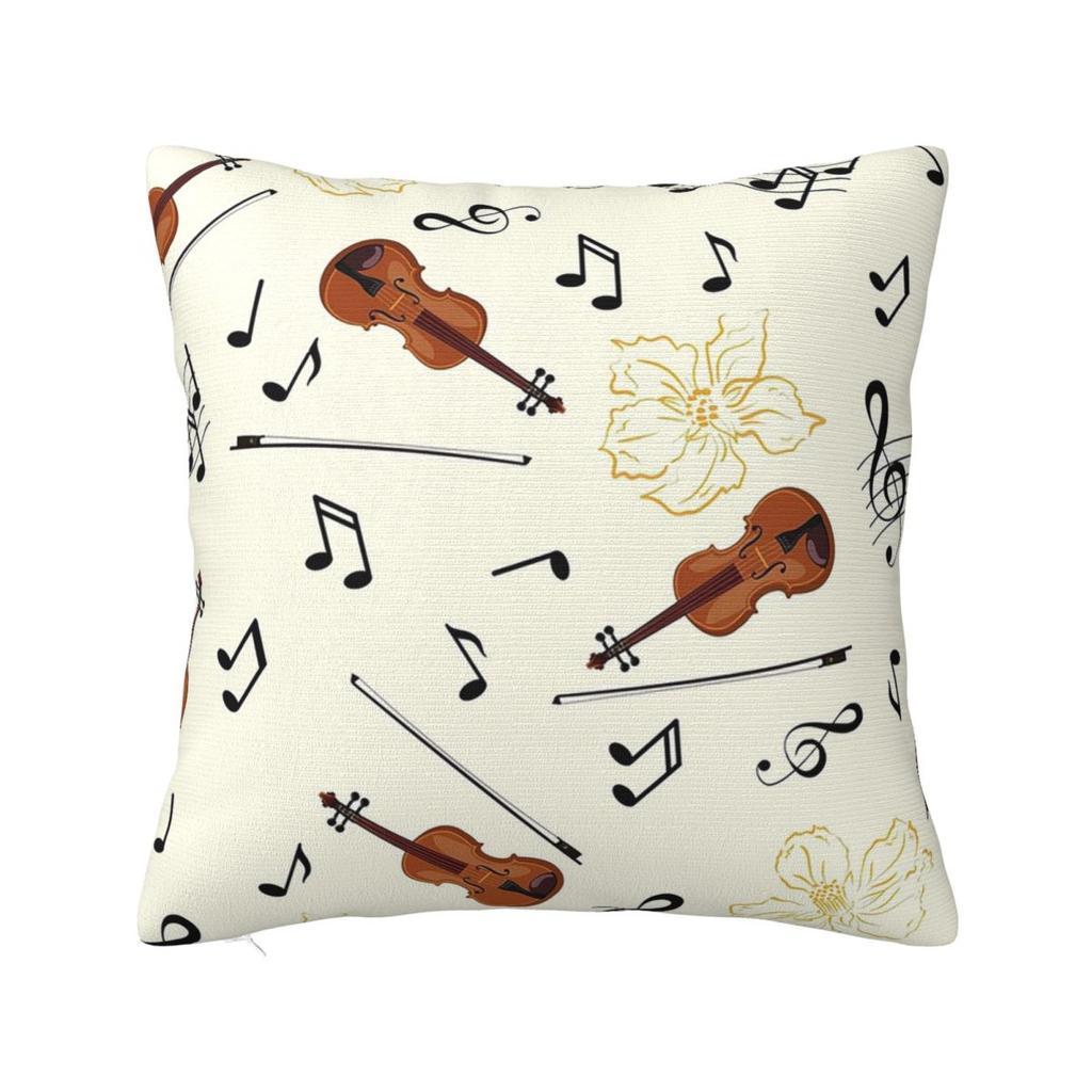 Violin Music Notes Floral Square Pillowcase Pillow Cover Polyester Cushion Decor Comfort Throw Pillow for Home Bedroom