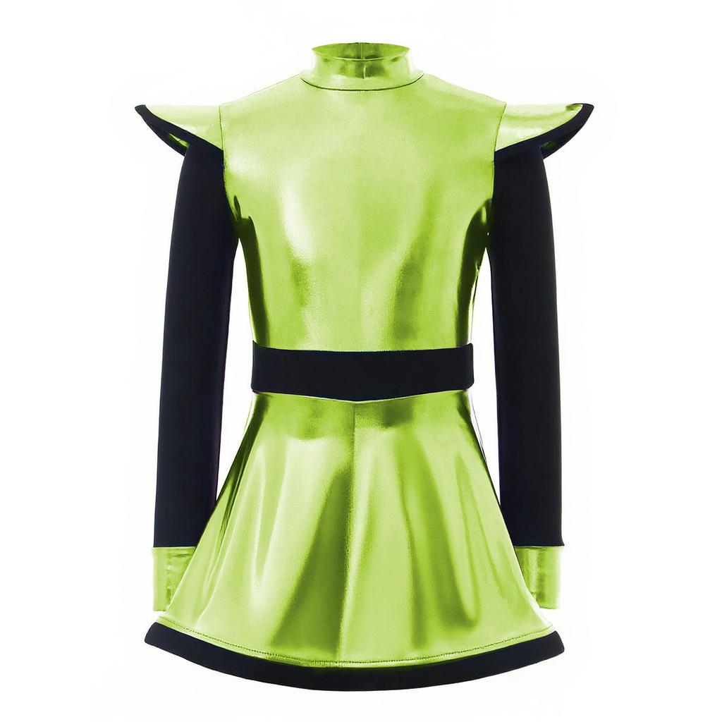 Костюм инопланетянки Пэчворк Металлический блеск Воротник-стойка Длинный рукав Задняя скрытая молния Встроенные шорты Платье