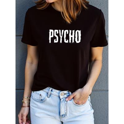 Женская футболка Y2K с рисунком PSYCHO, круглый вырез, короткий рукав, всесезонная, повседневная, модный топ