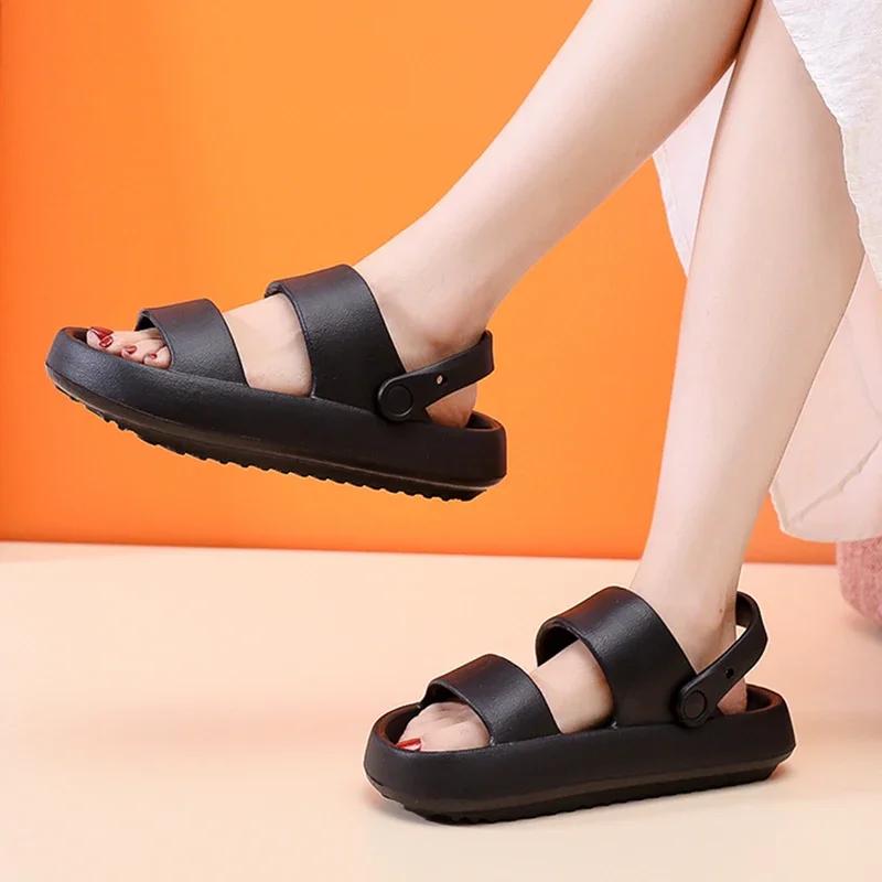 Модные женские летние пляжные сандалии на платформе, зеленые, мягкая подошва, ЭВА, шлепанцы, женские, модные, нескользящие, уличные тапочки, женская удобная обувь