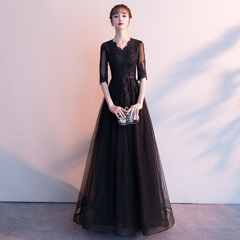 Temperament evening dress women's 1011 new summer banquet elegant long black socialite annual meeting dress dress