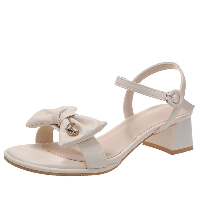 Босоножки на грубом каблуке женские весна-лето 2025 новая мода простые милые банты иностранный стиль слово фея высокие каблуки