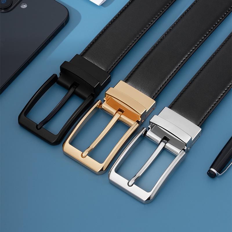 Мужской двусторонний ремень из воловьей кожи с пряжкой-штифтом - Универсальный аксессуар для брюк в деловом повседневном стиле