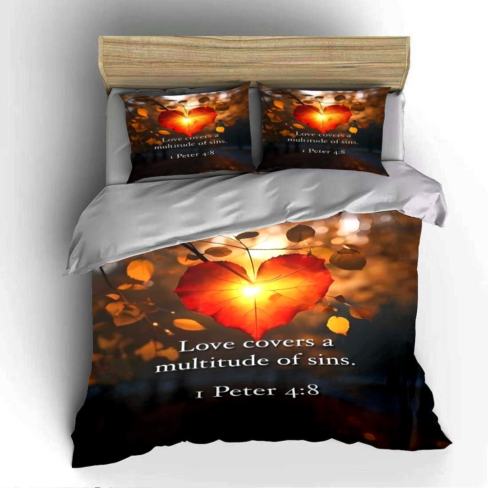 Autumn Leaf with Bible Verse Bedding Set Bedding set (1 duvet cover, 2 pillowcases, duvet not included)