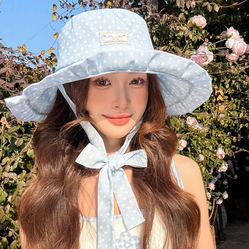 Ribbon Summer Sun Hat Lace Sunshade Hat Portable Women Fisherman Hat Ladies