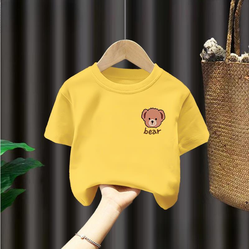 Футболка для мальчиков, хлопковая детская летняя футболка с короткими рукавами и половиной рукавов для мальчиков маленького и среднего размера, летний топ с медведем