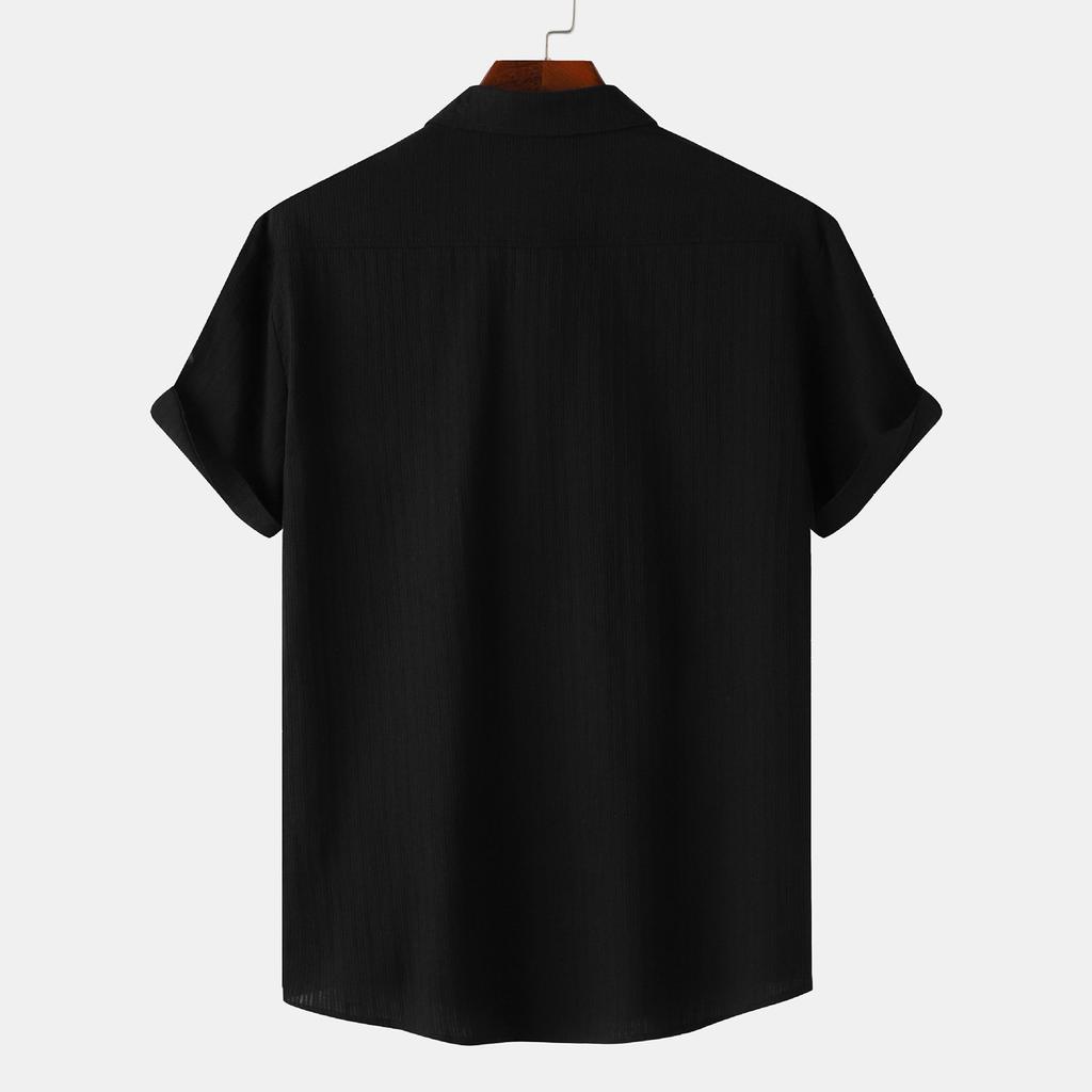 Men's Casual Single Pocket Solid Color Short Sleeve Single Breasted Lapel Shirt