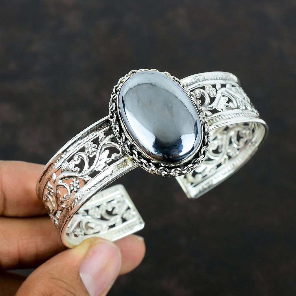 Shungite Bangle Handmade Gemstone Jewelry Designer Cuff Bracelet 925 Sterling Silver Bangle Adjustable Cuff Bracelet Silver Jewelry For Gift