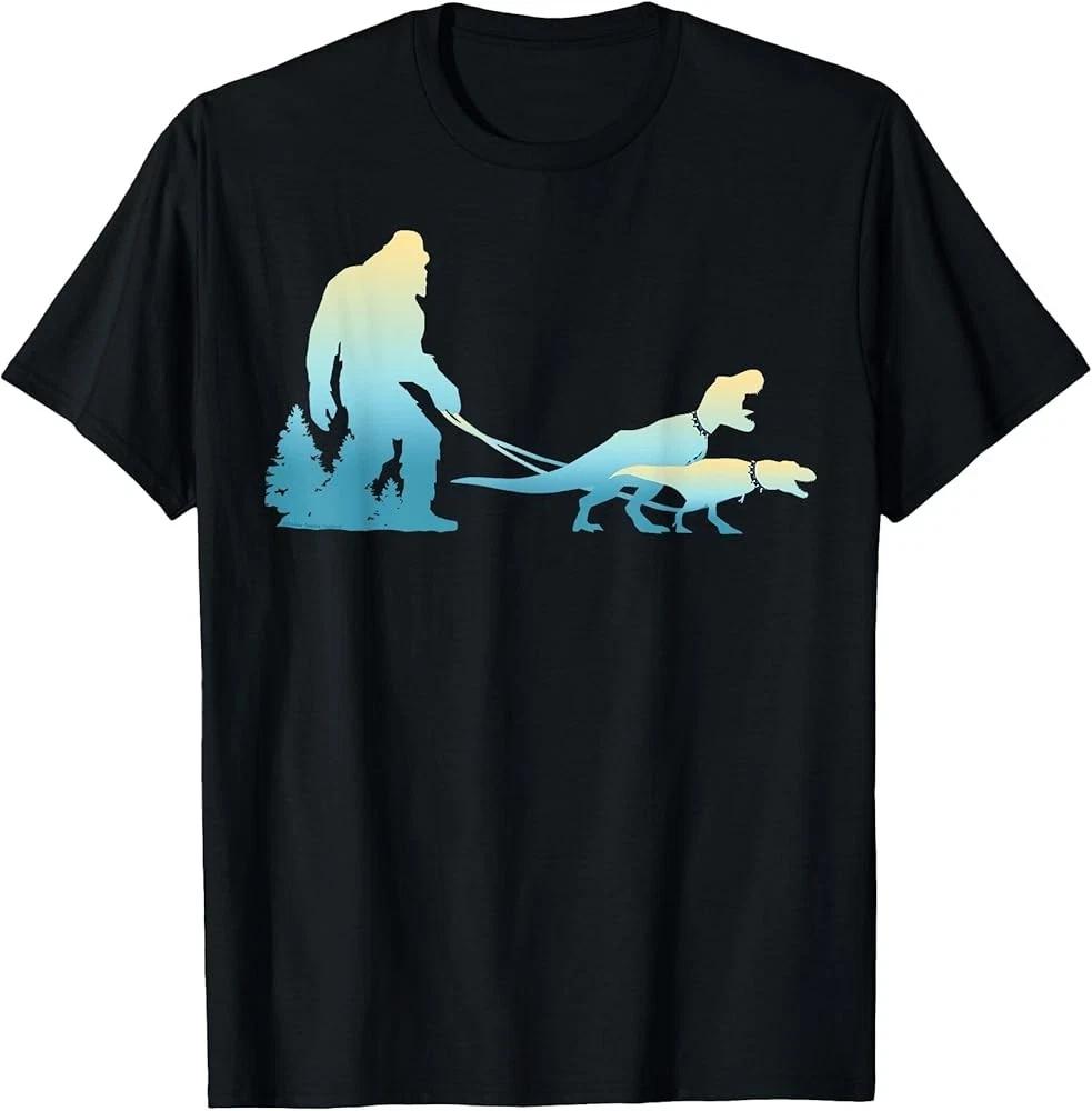 Bigfoot and T-Rex Dinosaur T-Shirt – Funny Sasquatch Jurassic Creature Tee