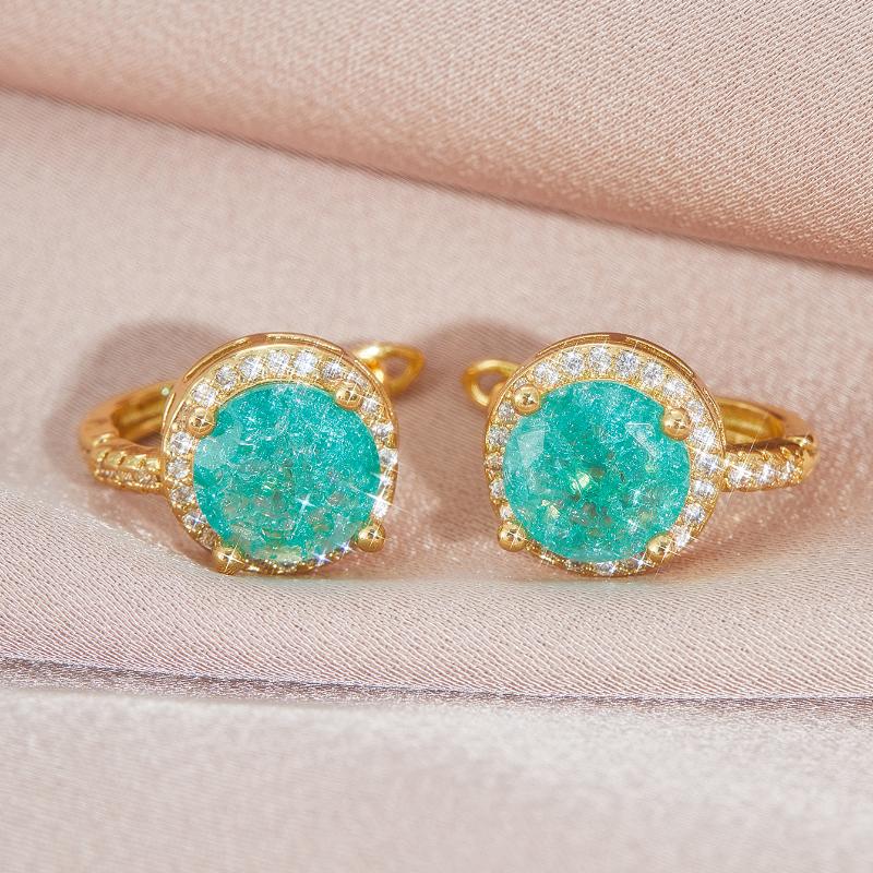 Charming Cute Exquisite Green Zircon Round Earrings for Women Vintage Fashion Minimalist Wedding Zircon Bridal Accessories