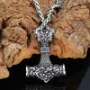 Nordic Viking Hammer Rune Pendant Necklace Trendy Men's Long Talisman
