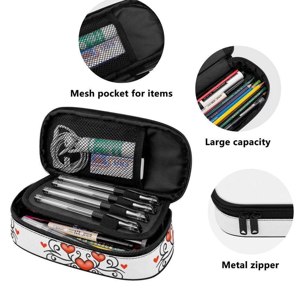 Pencil Pouch High Capacity 300D Polyester Zip Around Closure with Mesh Pocket Removable Divider and Pen Slots for School and Study
