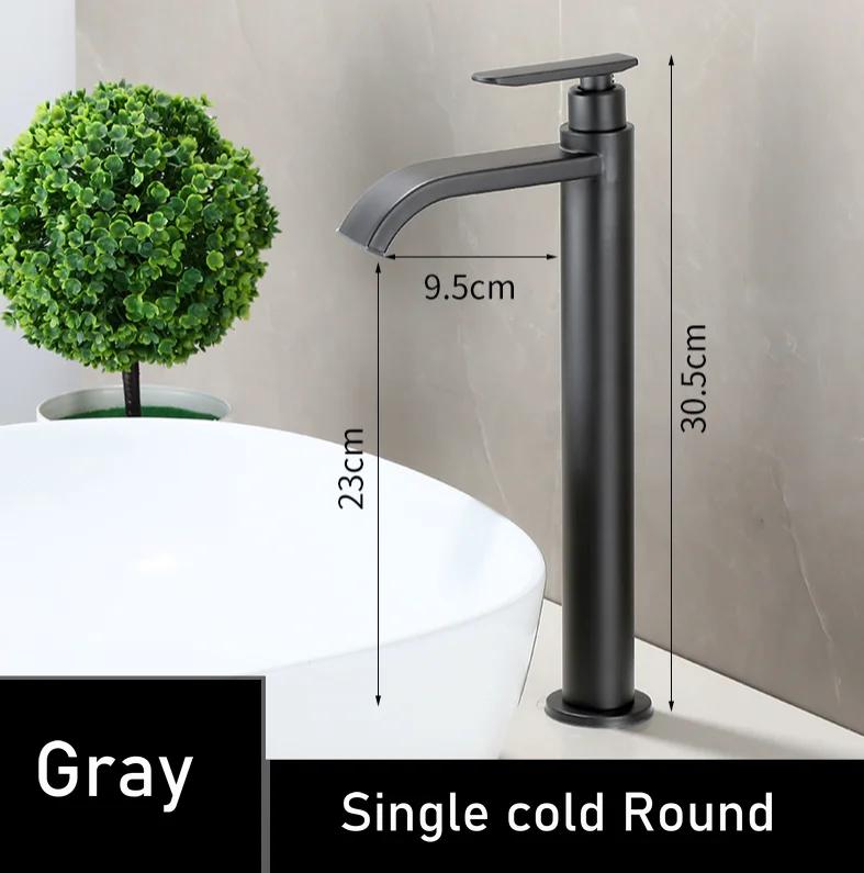black stainless steel Single Cold Faucet Black Paint Operation Bathroom Basin Tap High Faucets