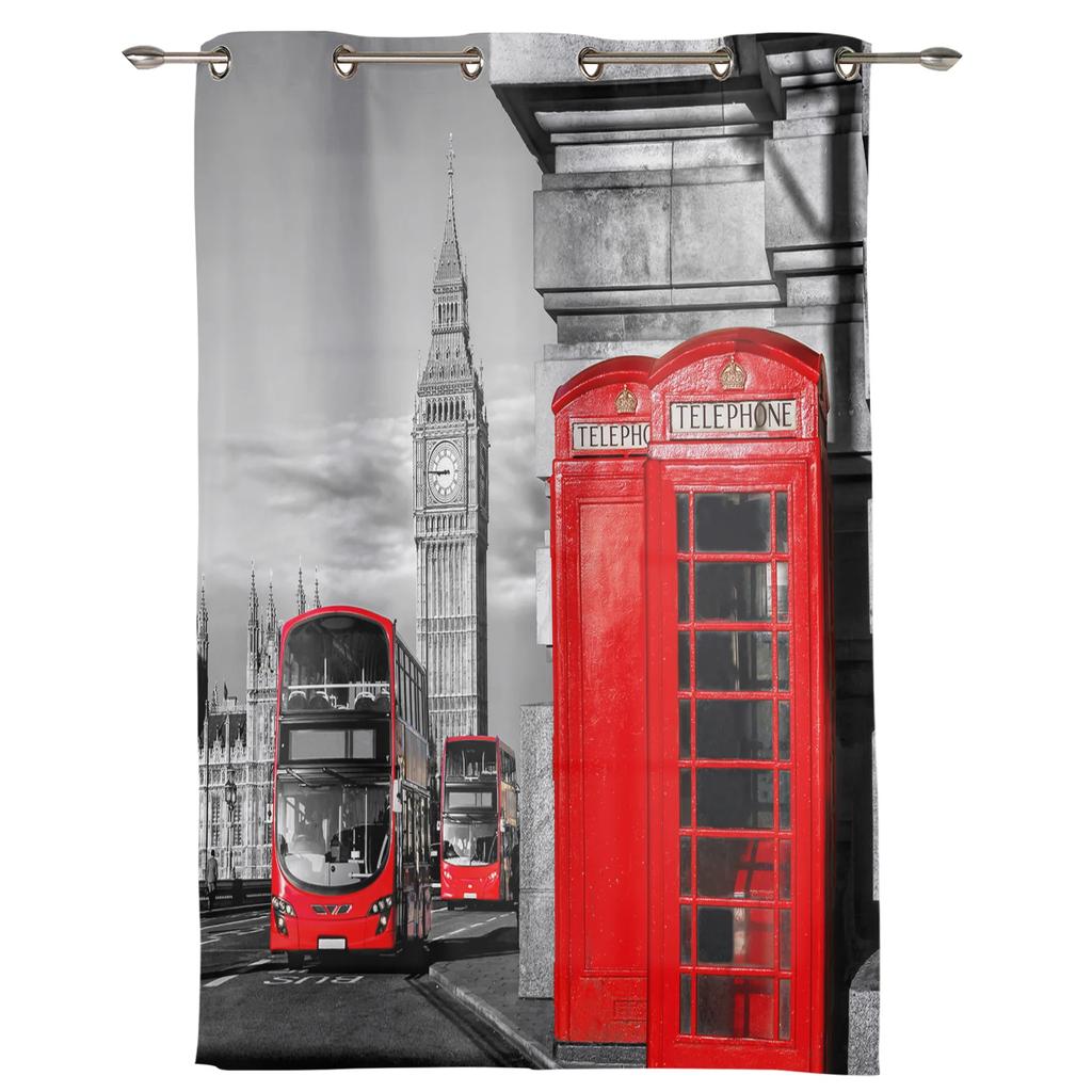 London Telephone Booth Curtains for Bedroom Living Room Drapes Kitchen Children's Room Window Curtain Modern Home Decor