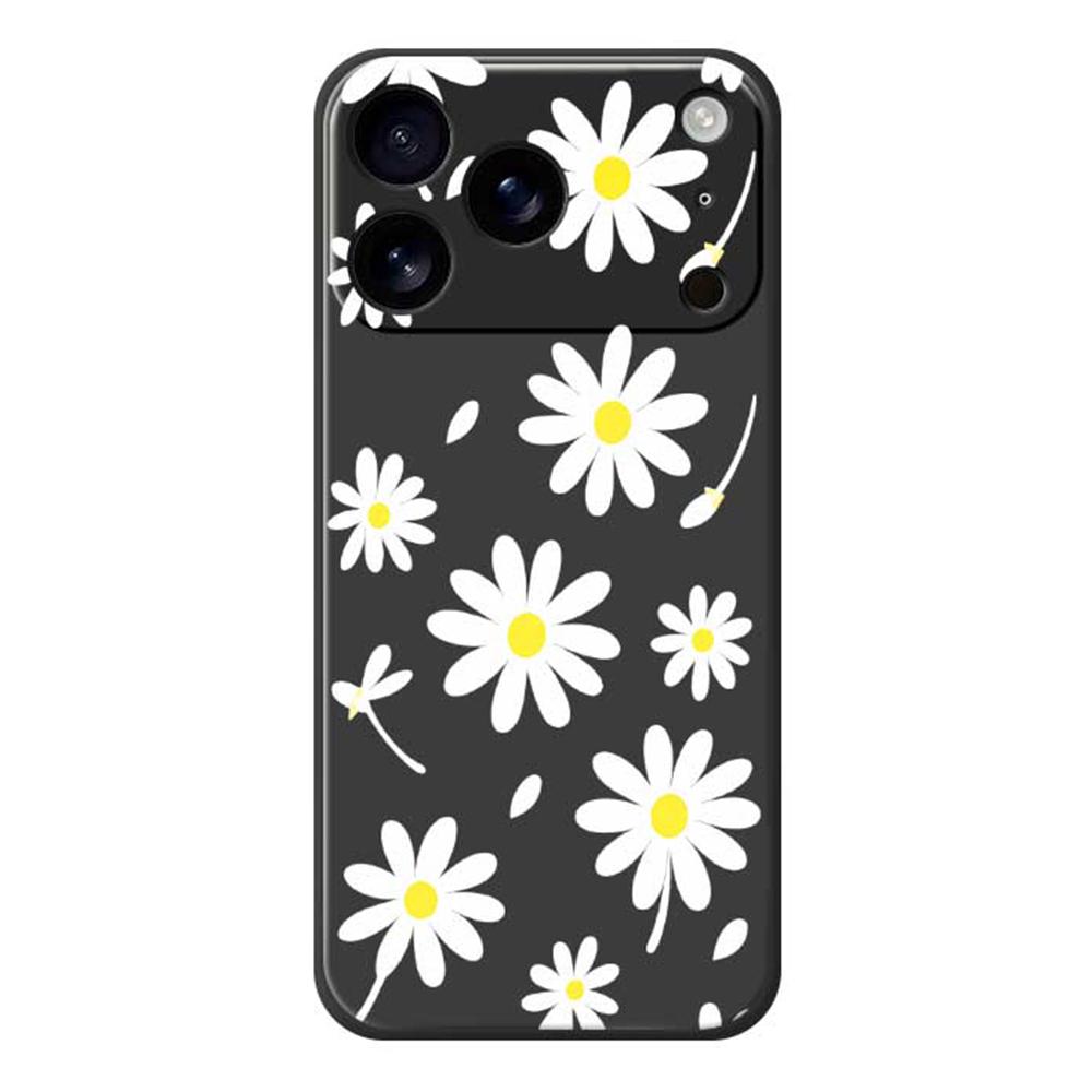 For iPhone 17 Pro Max Case White Daisy Pattern Printing Straight Edge TPU Phone Back Cover