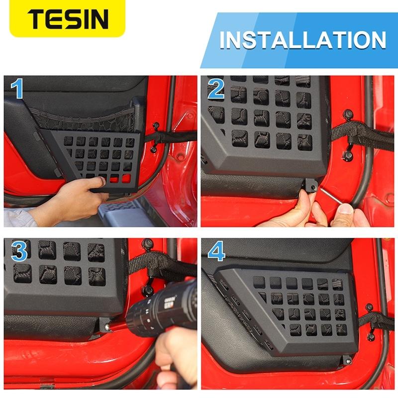 TESIN Metal Car Front Rear Door Storage Box Door Side Insert Organizer Box Pockets for Jeep Wrangler JK 2/4 Door 2011-2017