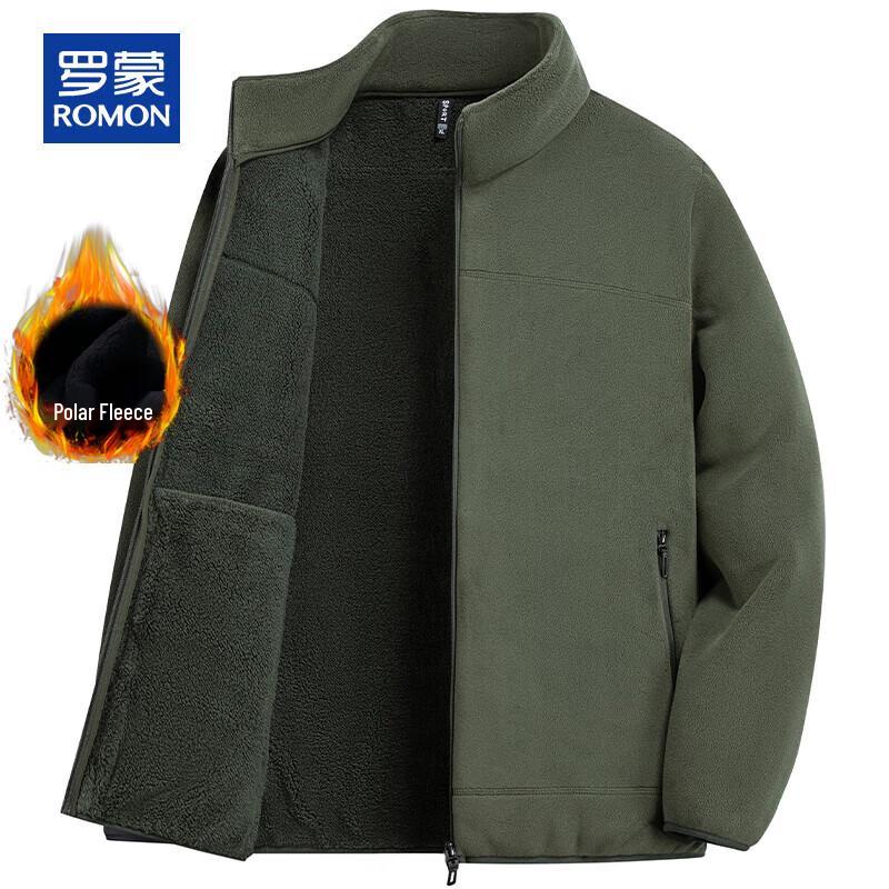 ROMON Men's Fleece Stand-Collar Cardigan Sweatshirt