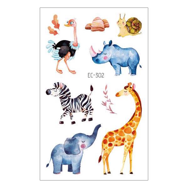 New Waterproof Kids Cartoon Tattoo Stickers - Elephant & Alpaca Designs