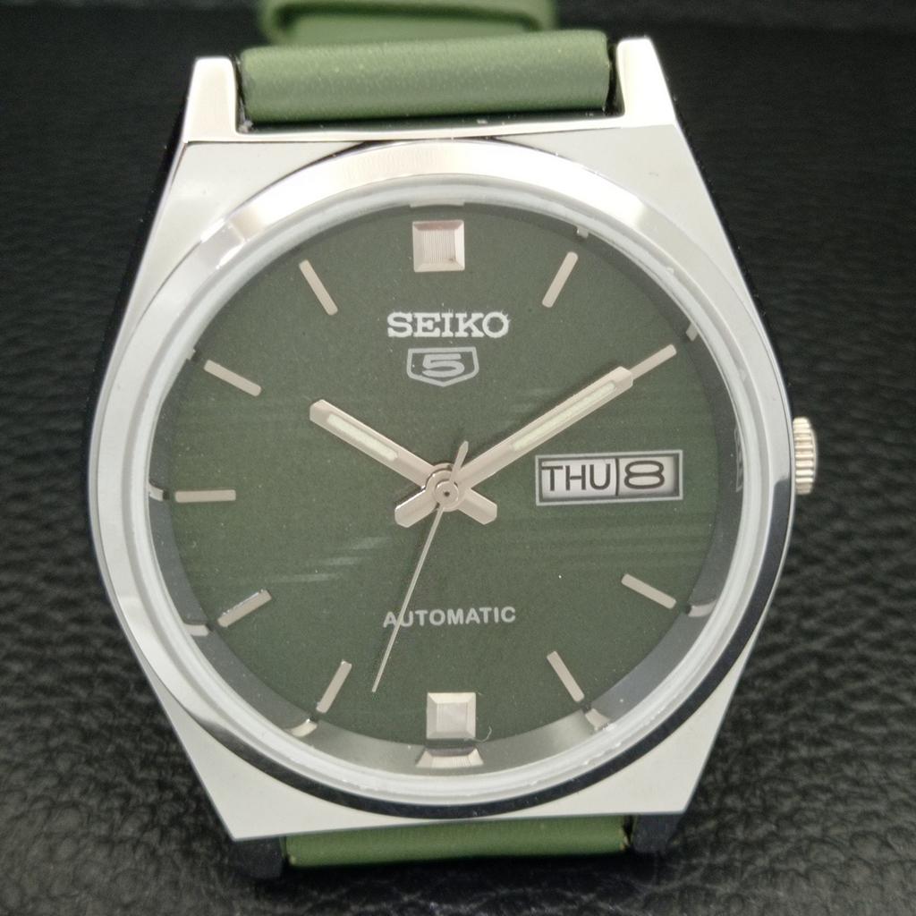 ВОССТАНОВЛЕННЫЕ ВИНТАЖНЫЕ МУЖСКИЕ ЧАСЫ SEIKO 5 AUTOMATIC JAPAN С ЗЕЛЕНЫМ ЦИФЕРБЛАТОМ a434693-2