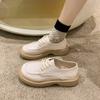 Женские туфли на плоской подошве 2024 года, осенние новые британские туфли на платформе в стиле ретро для женщин, белые туфли на плоской подошве с круглым носком и шнуровкой, модные женские туфли-лоферы