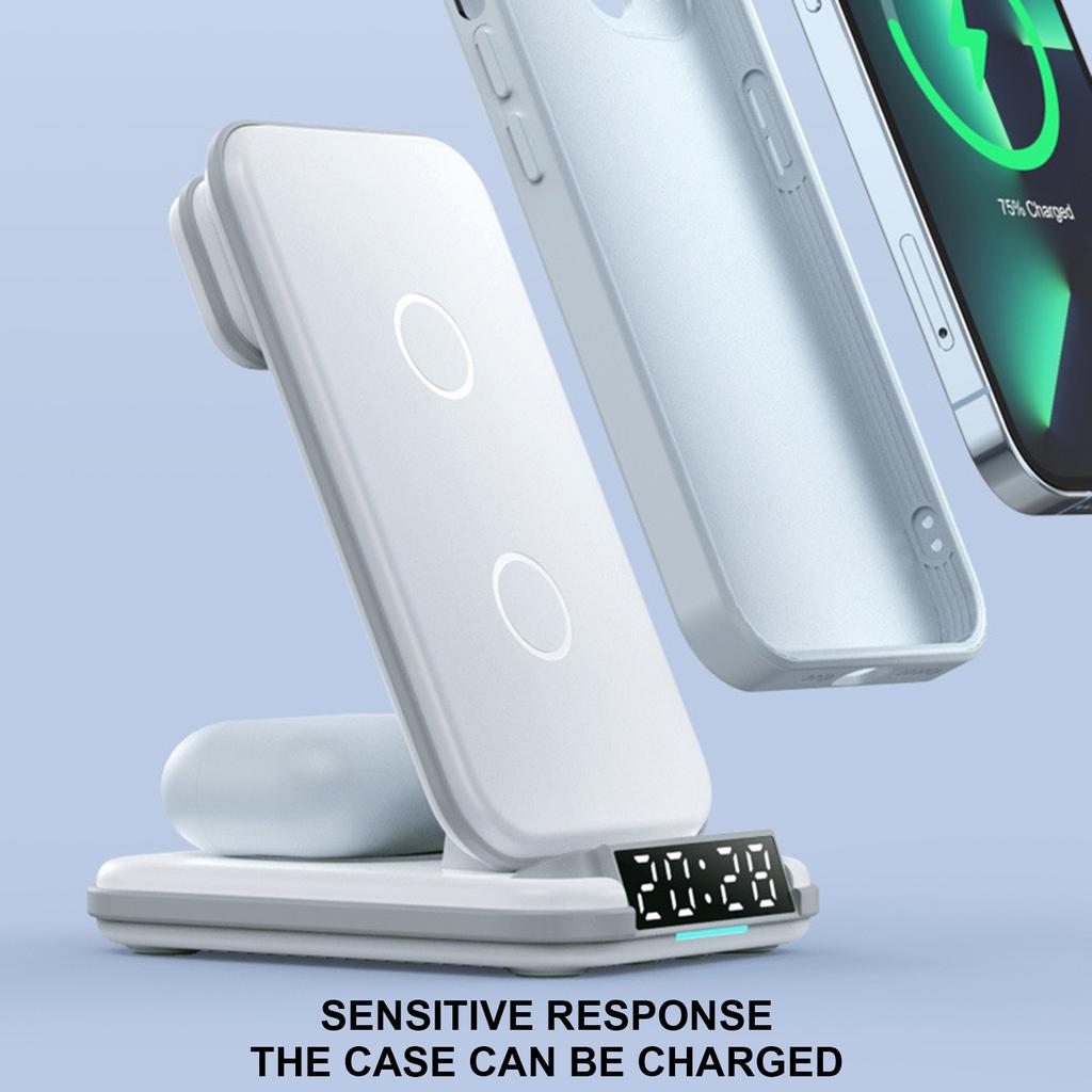 Многофункциональная зарядная станция 15 Вт Беспроводная зарядная подставка для нескольких устройств Магнитная зарядная док-станция с будильником