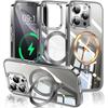 For iPhone 15 Pro Max Magnetic Case Electroplated TPU+PC Kickstand Clear Back Phone Cover