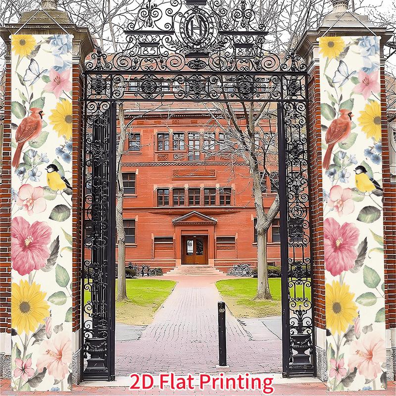 Spring Bird Couplet - Floral Butterfly Porch Banner - Porch Hanging Door Decor (7386)