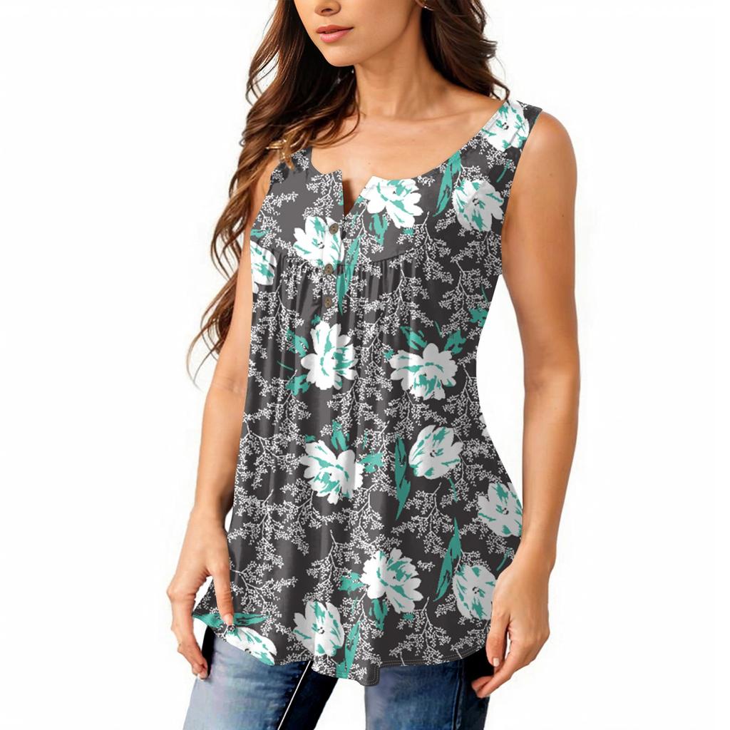 Женская мода плиссированная безрукавка повседневная футболка жилет топ на пуговицах