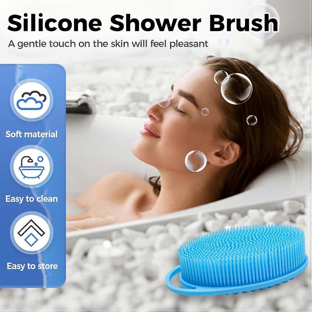 3PCS Silicone Body Scrubber Shower, Soft Gentle Shower Brush Loofah for Sensitive Skin, Lather Well, Handheld Cleansing Skin Brush for