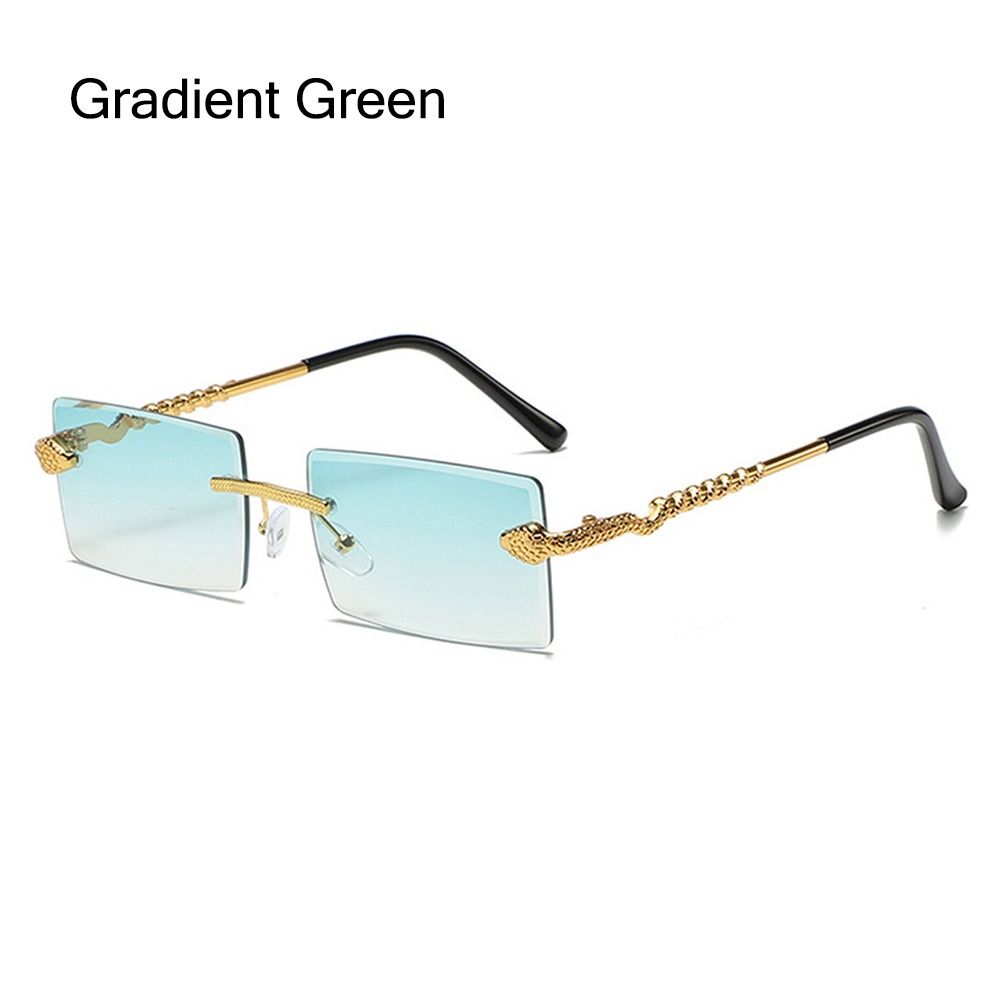 Trendy Rimless Snake-Shaped Metal Sunglasses Square Frame Frameless Street Shades Gradient Lens Sun Glasses For Women & Men