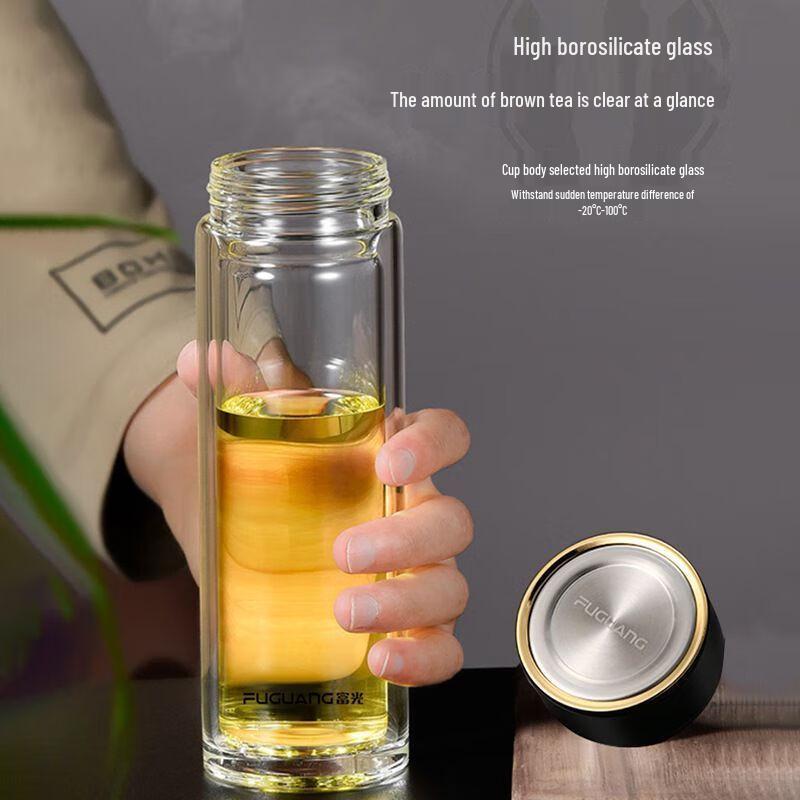 Fuguang Стеклянная бутылка для воды с двойными стенками и крышкой