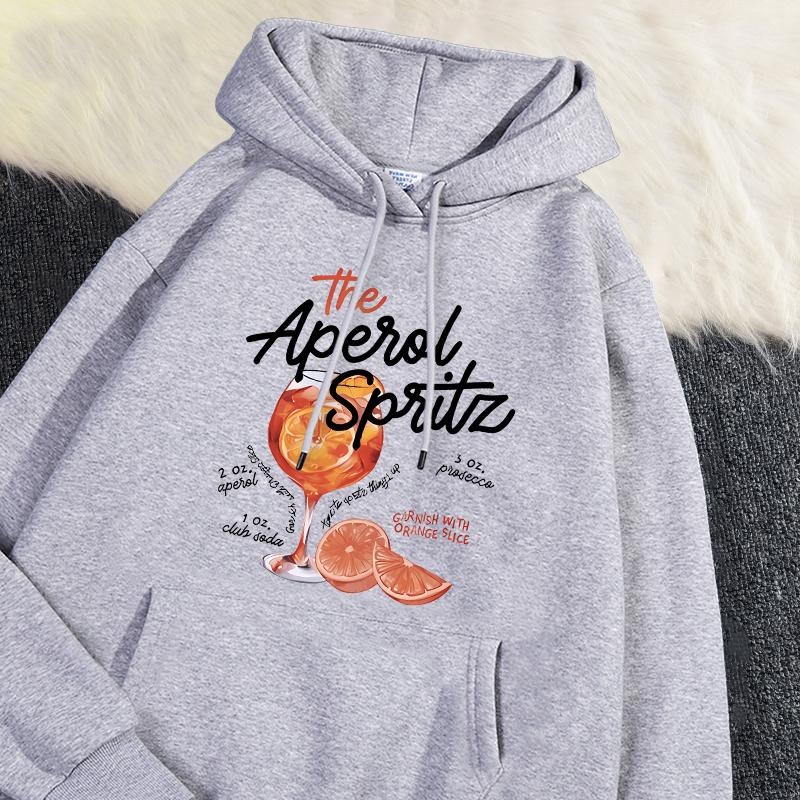 Зимнее женское худи Aperol Spritz с ретро-принтом коктейля, толстовка свободного кроя с карманом, теплая, пуловер, милая спортивная одежда с графикой, ретро Y2K