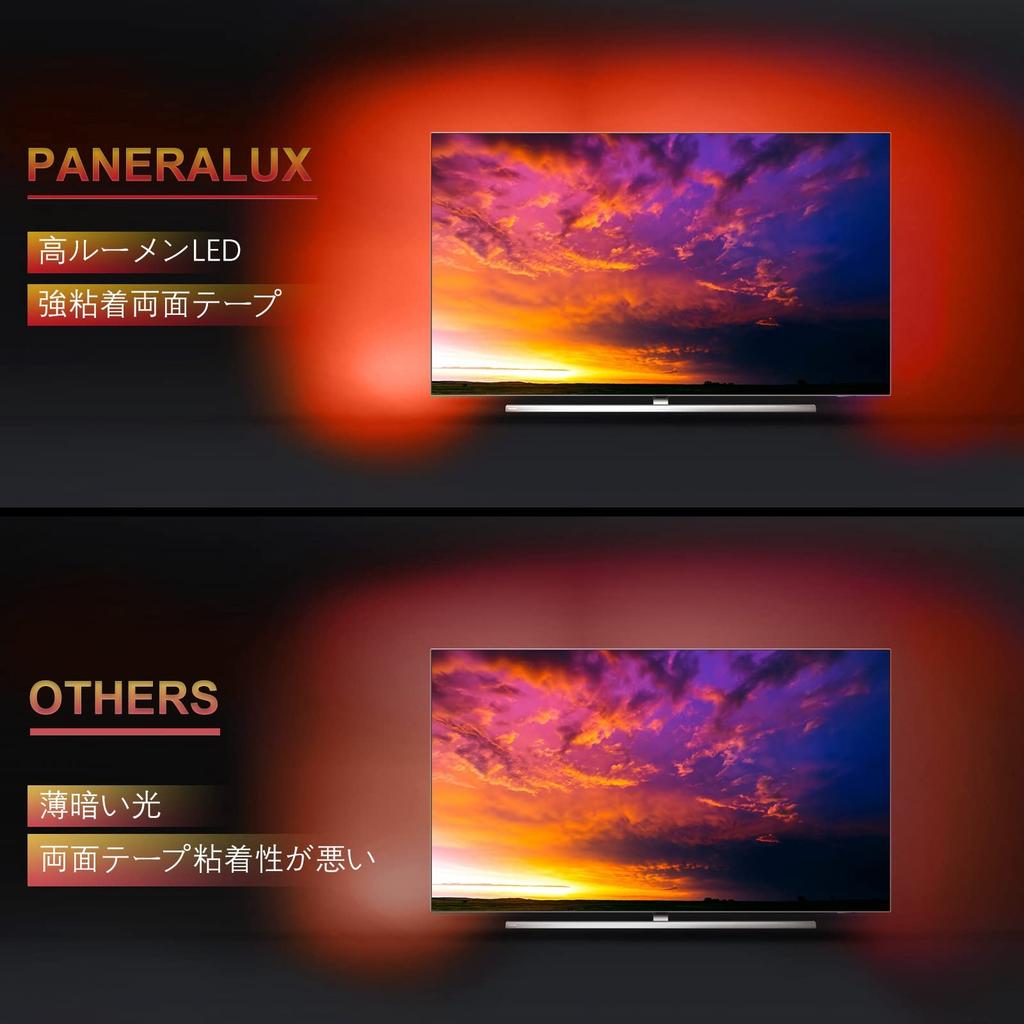 PaneraLux LED Strip TV Backlight with RGB IR App Color Music Strong Adhesive High Ambient Lighting for and Holiday Decorations USB-Powered Light, 3M,