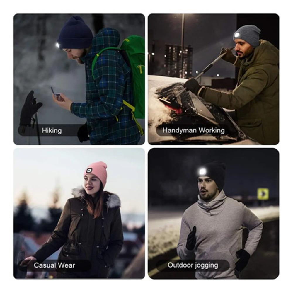 Led Beanie With Light-dark Orange,usb Rechargeable Hands F