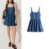 Summer New Product Women's Clothes Minimalist Square Low Collar Wide Shoulder Strap Flared Skirt Denim Dress 1283978
