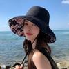 Women Summer Hat Windproof Strap Printed Large Brim Foldable Anti-UV Sun Protection Fisherman Cap Outdoor Sun Hat